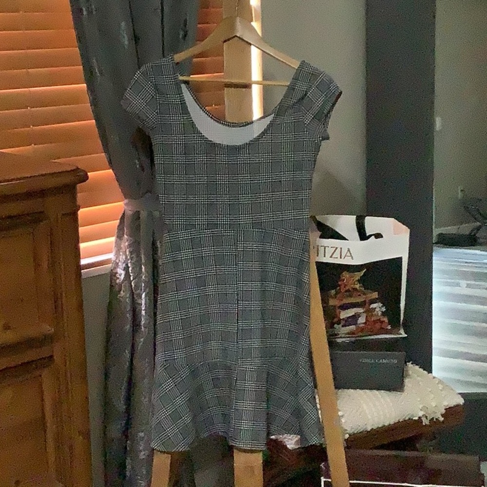 Planet Gold Black and White Plaid Midi Dress - Picture 3 of 4